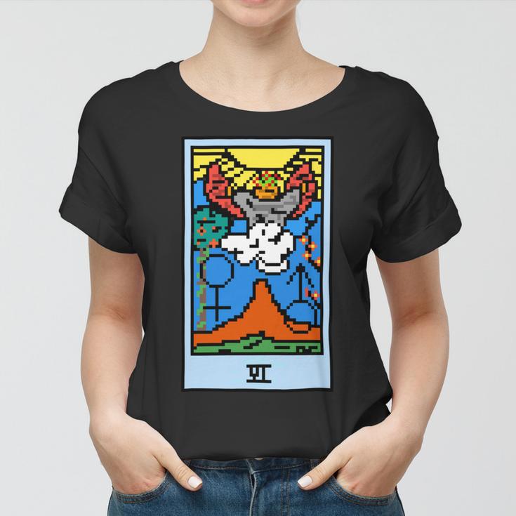 Wait Is This Pixel Art Tarot Yellow - Major Arcana The Lovers Design For Stickers And Women T-shirt