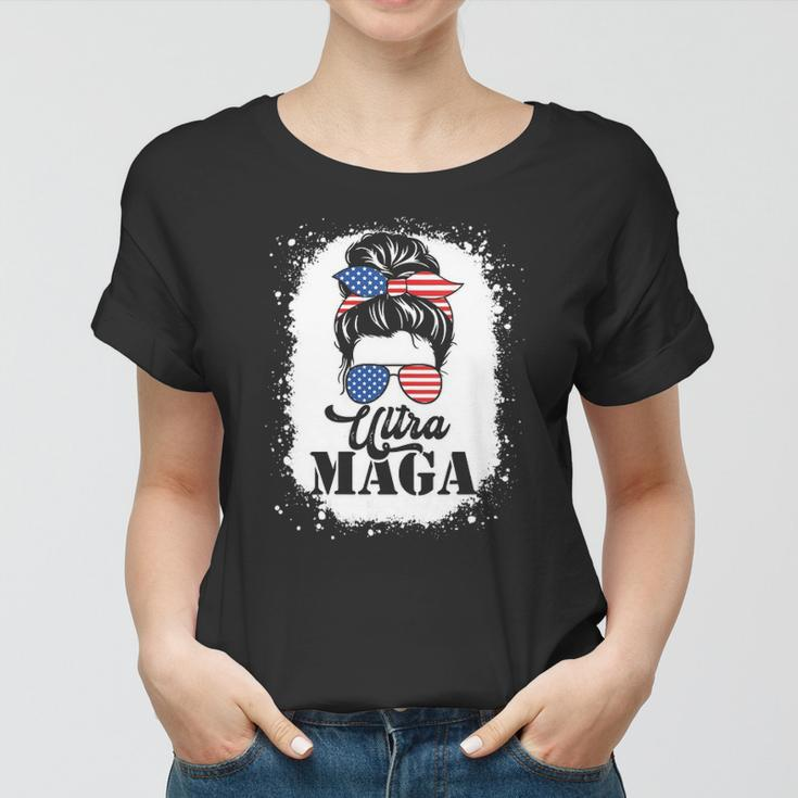 Womens Funny Ultra Maga Messy Bun Great Ultra Maga King Bleached Women T-shirt