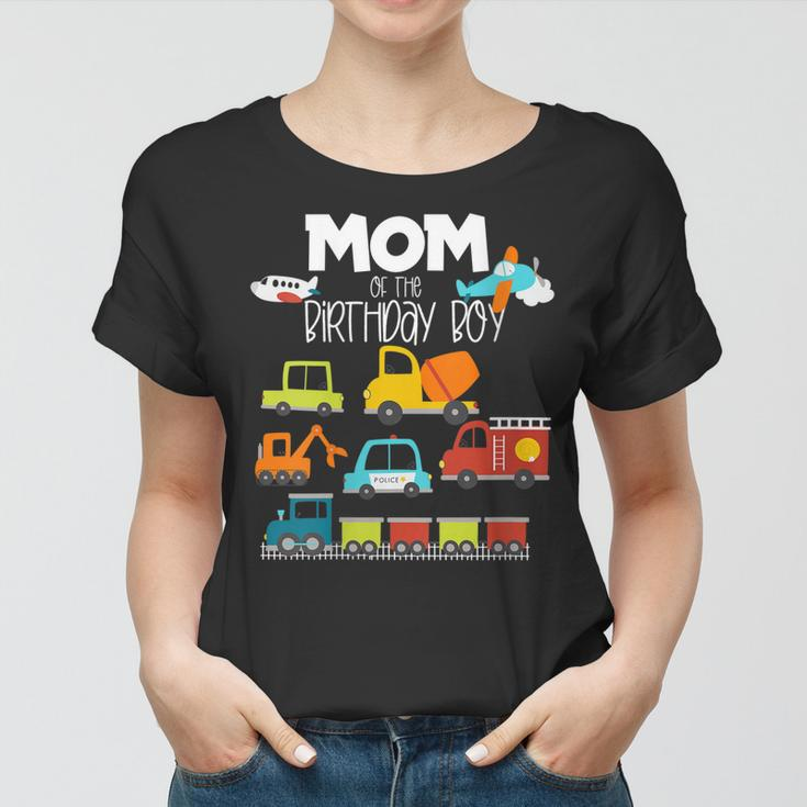 Womens Mom Of The Birthday Boy Family Matching Train Car Fire Truck Women T-shirt