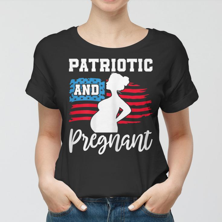 Womens Patriotic And Pregnant Baby Reveal 4Th Of July Pregnancy Women T-shirt
