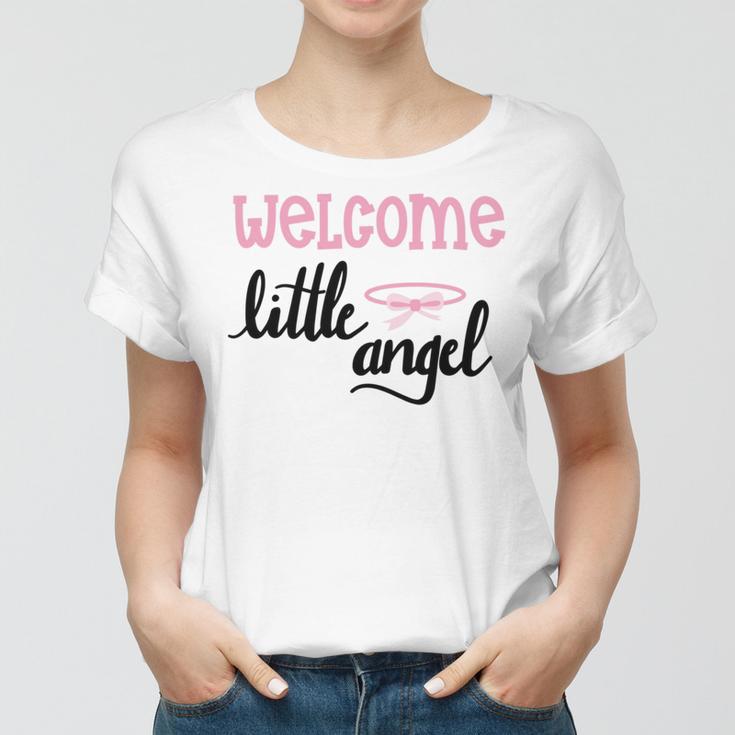 Baby Shower Text Design Welcome Little Angel Women T-shirt