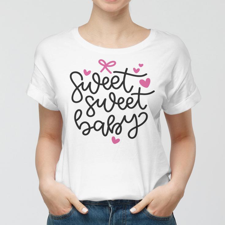 Baby Shower Text Pink Heart Ribbon Design Sweet Sweet Baby Women T-shirt