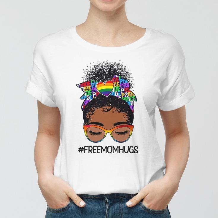 Black Women Free Mom Hugs Messy Bun Lgbtq Lgbt Pride Month Women T-shirt