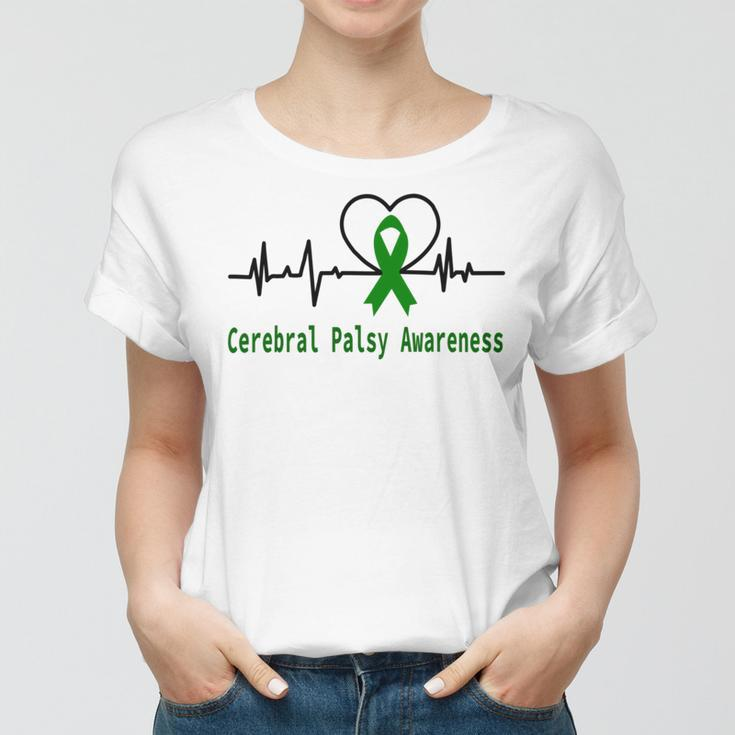 Cerebral Palsy Awareness Heartbeat Green Ribbon Cerebral Palsy Cerebral Palsy Awareness Women T-shirt