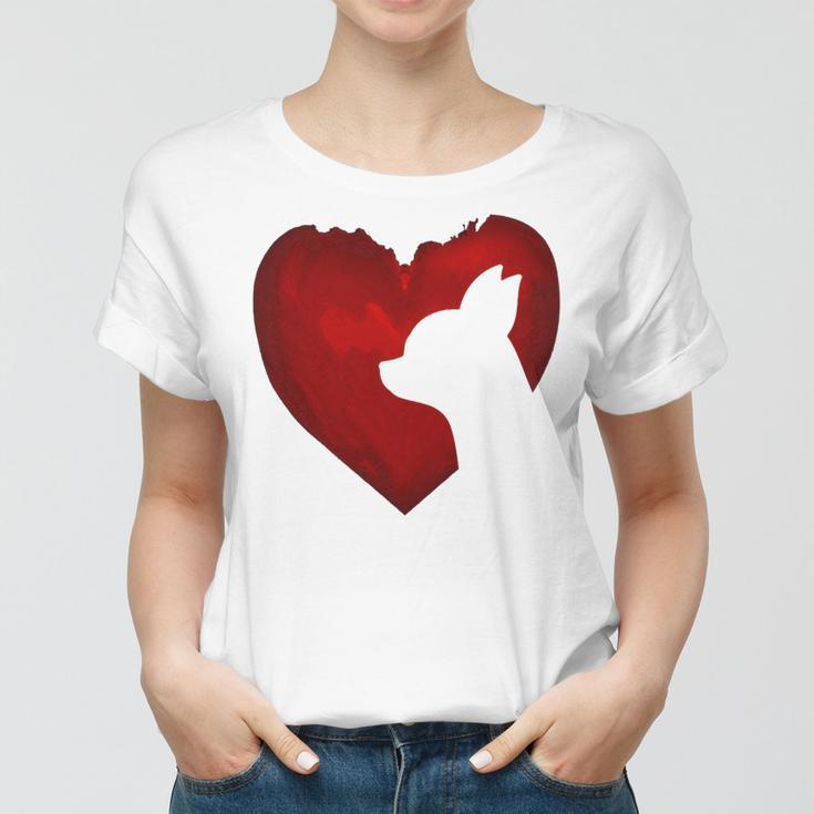 Chihuahua Shape With Red Heart Painting For Valentine Day Women T-shirt