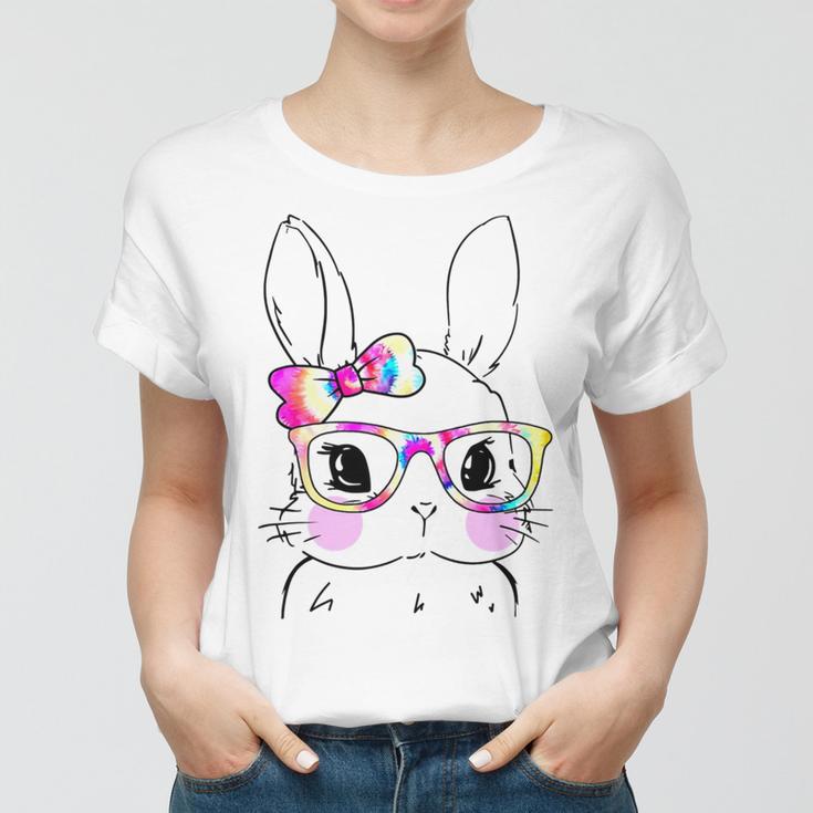 Cute Bunny Rabbit Face Tie Dye Glasses Girl Happy Easter Day Women T-shirt