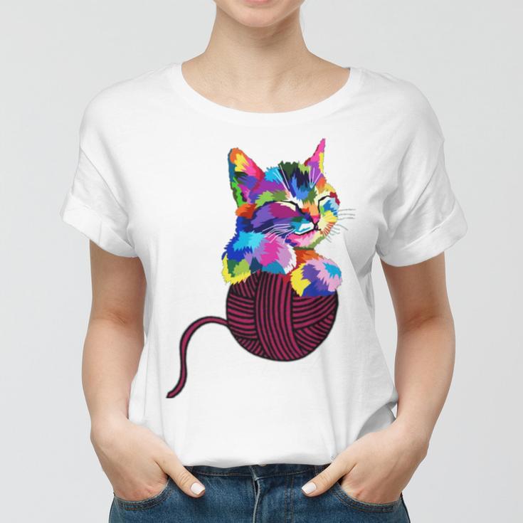 Cute Cat Gift For Kitten Lovers Colorful Art Kitty Adoption Women T-shirt