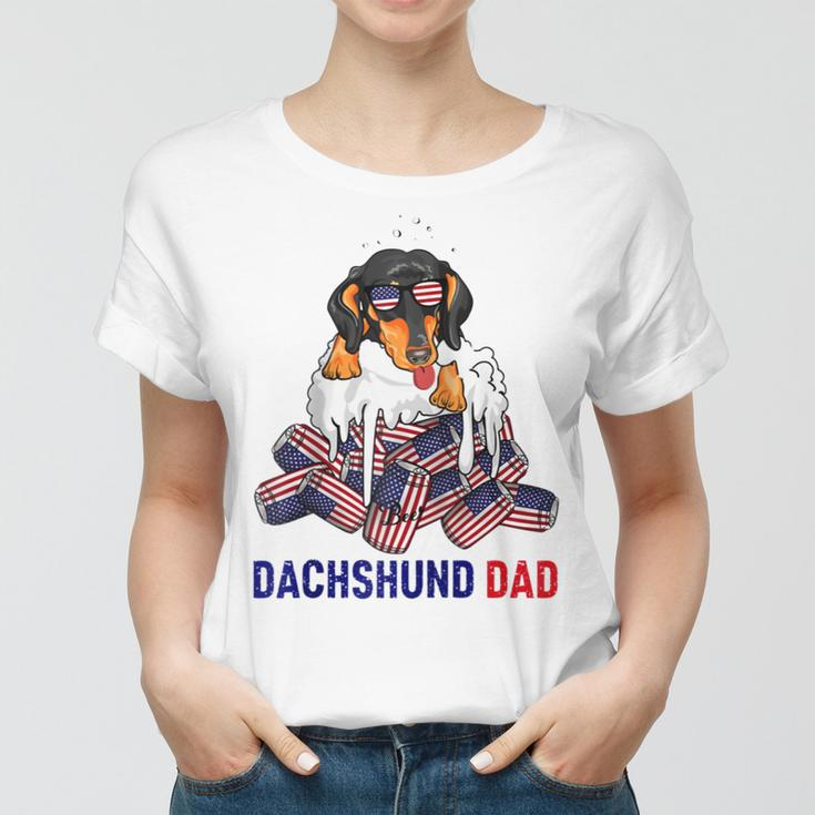 Dachshund Dad Beer Drinking 4Th Of July Us Flag Patriotic Women T-shirt