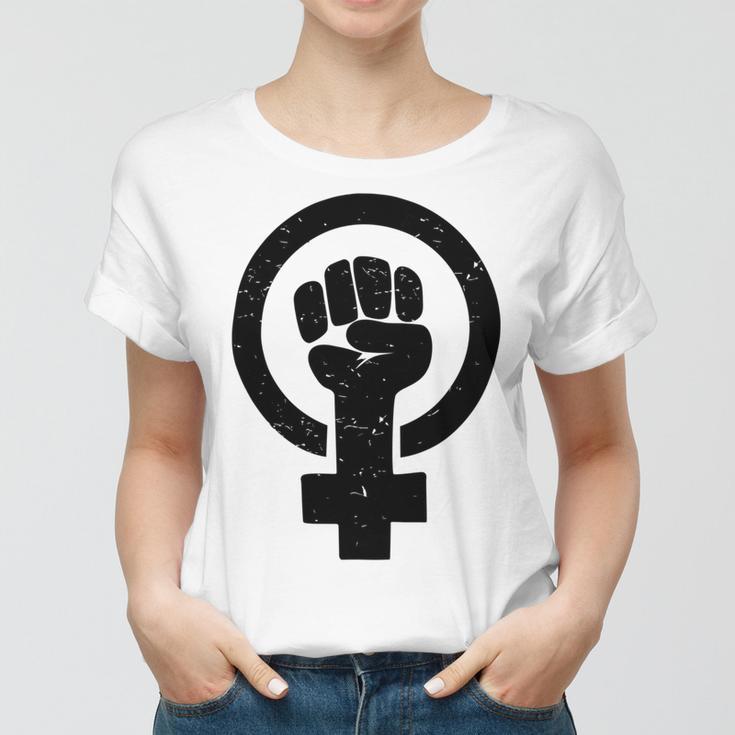 Feminist Raised Fist - Distressed Fitted Women T-shirt