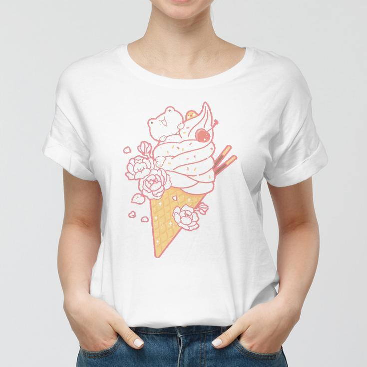 Frog Ice Cream Cone Cute Kawaii Aesthetic Women T-shirt