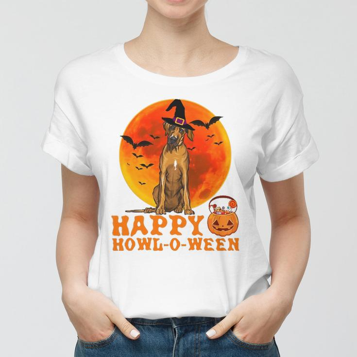 Funny Rhodesian Ridgeback Dog Halloween Happy Howl-O-Ween Women T-shirt