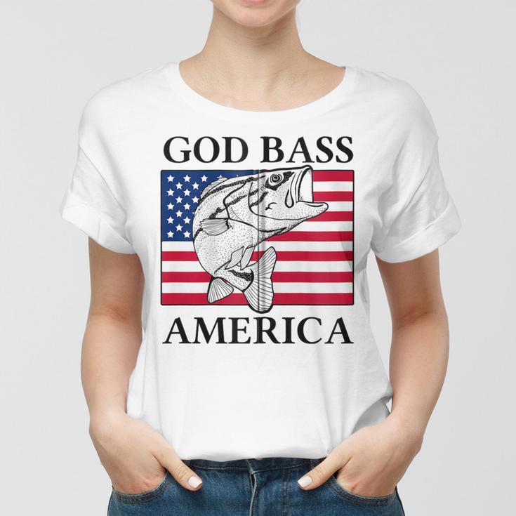 God Bass America Funny Fishing Dad 4Th Of July Usa Patriotic Zip Women T-shirt