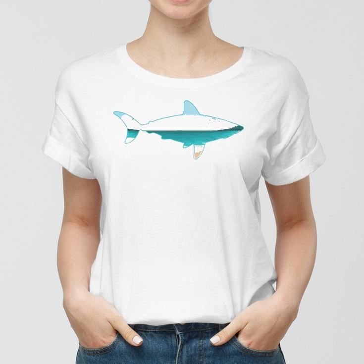 Great White Shark Print With Landscape - Shark Lover Women T-shirt