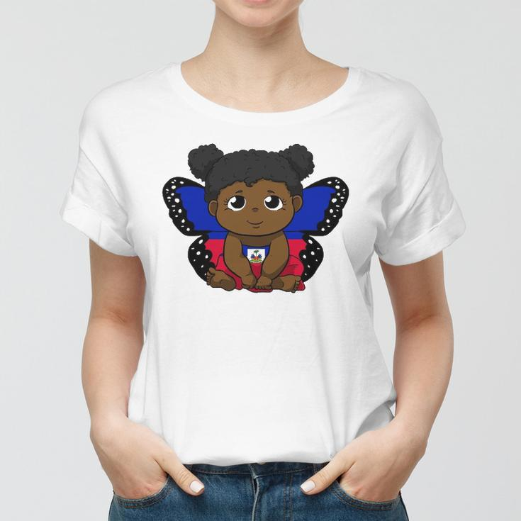 Haiti Haitian Love Flag Princess Girl Kid Wings Butterfly Women T-shirt