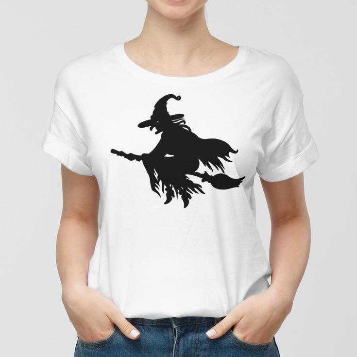 Halloween Scary Old Witch On Broom Art Design Pattern Women T-shirt