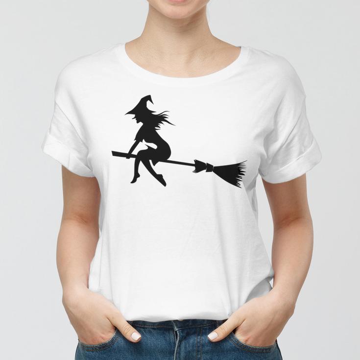 Halloween Young Scary Witch On Broom Pattern Women T-shirt