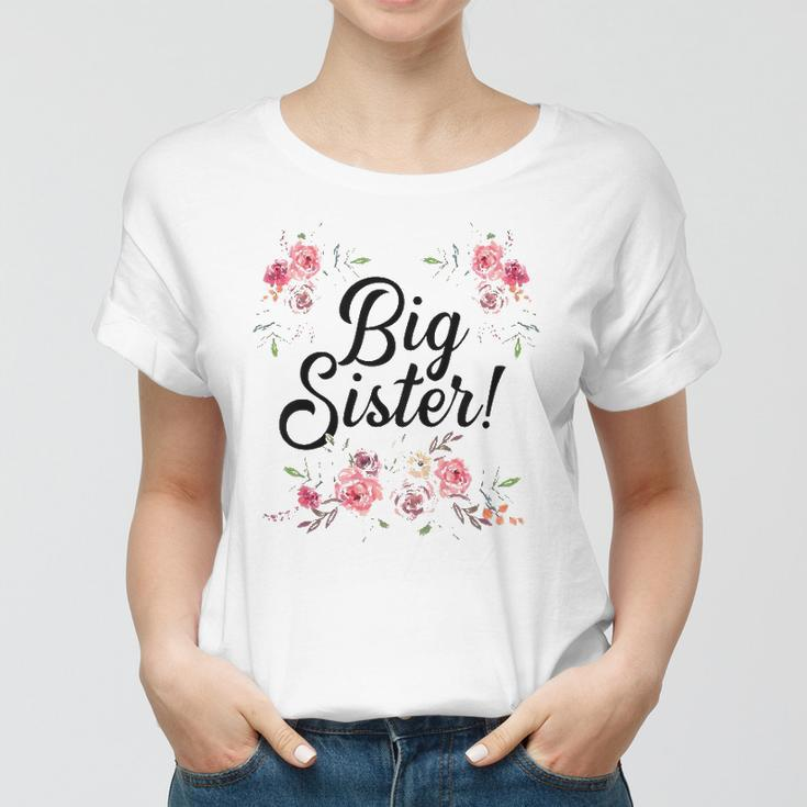 Kids Cute Big Sister Floral Design Toddler Girl Women T-shirt