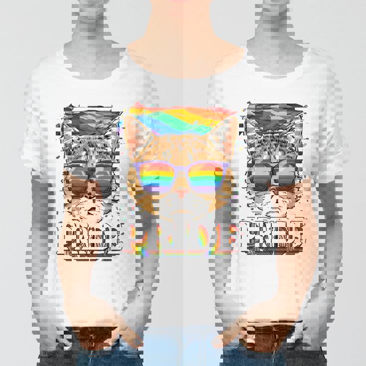 Lgbt Cat Gay Pride Lgbtq Rainbow Flag Sunglasses Women T-shirt