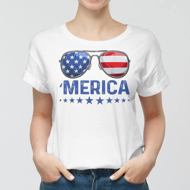 Merica Patriotic Usa Flag Sunglusses 4Th Of July Usa Women T-shirt