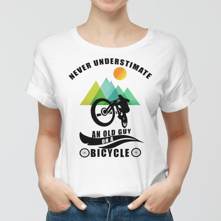 Never Underestimate An Old Guy On A Bicycle Women T-shirt