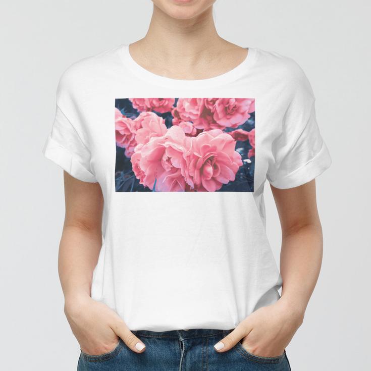 Pink Roses In Garden Women T-shirt