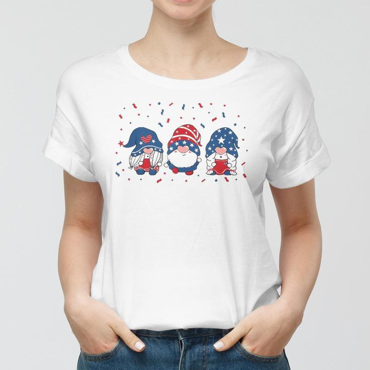 Three Gnomes Celebrating Independence Usa Day 4Th Of July Women T-shirt