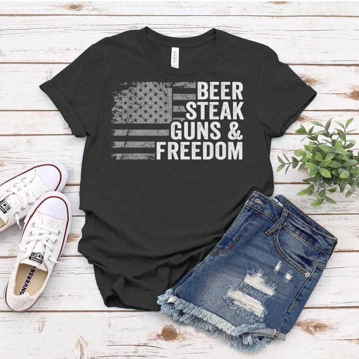 Beer Steak Guns & Freedom - 4Th July Usa Flag Drinking Bbq Women T-shirt Funny Gifts