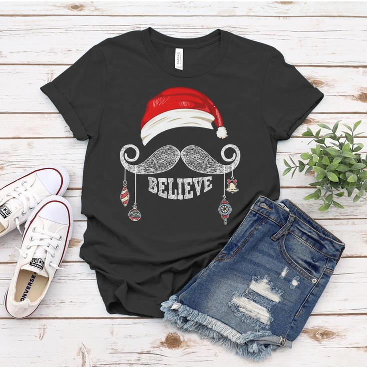 Believe Christmas Santa Mustache With Ornaments - Believe Women T-shirt Unique Gifts