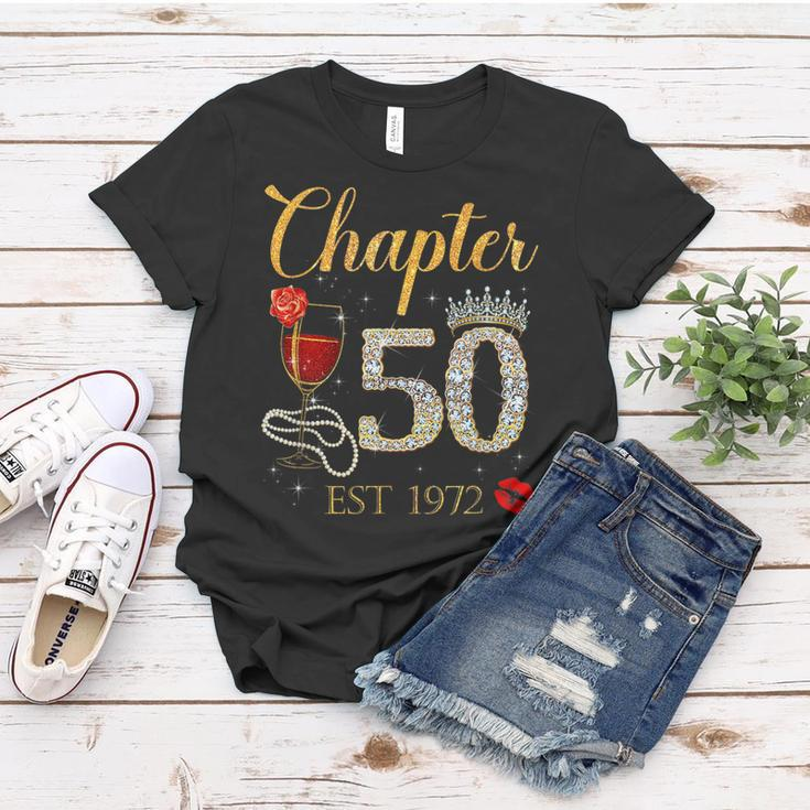 Chapter 50 Years Est 1972 50Th Birthday Red Rose Wine Crown Women T-shirt Funny Gifts
