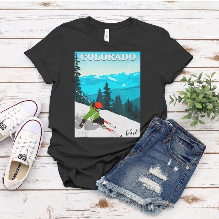 Colorado Vail Mountains Retro Travel Graphic Design Women T-shirt Unique Gifts