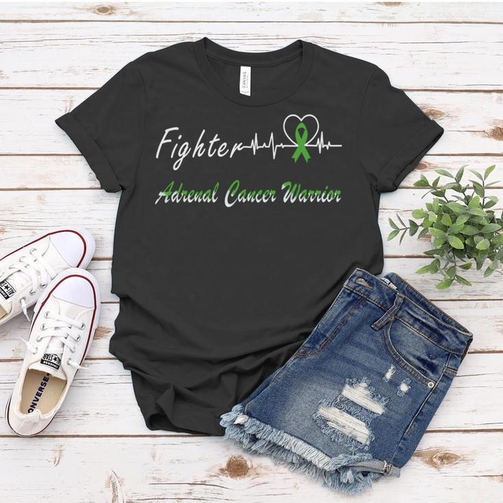 Fighter Adrenal Cancer Warrior Heartbeat Green Ribbon Adrenal Cancer Adrenal Cancer Awareness Women T-shirt Funny Gifts