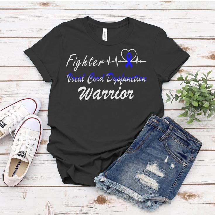 Fighter Vocal Cord Dysfunction Warrior Heartbeat Blue Ribbon Vcd Vocal Cord Dysfunction Awareness Women T-shirt Funny Gifts