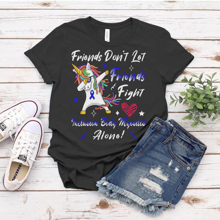 Friends Dont Let Friends Fight Ibm Alone Unicorn Blue Ribbon Inclusion Body Myositis Inclusion Body Myositis Awareness Women T-shirt Unique Gifts