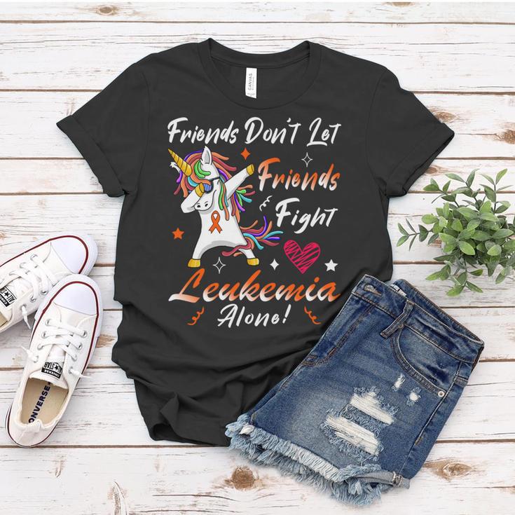 Friends Dont Let Friends Fight Leukemia Alone Unicorn Orange Ribbon Leukemia Leukemia Awareness Women T-shirt Funny Gifts