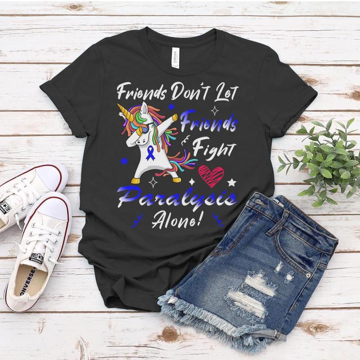 Friends Dont Let Friends Fight Paralysis Alone Unicorn Blue Ribbon Paralysis Paralysis Awareness Women T-shirt Funny Gifts