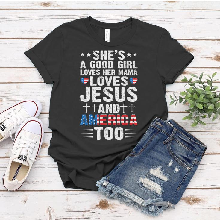 Girl Who Loves Her Mama Jesus And America 4Th Of July Women T-shirt Funny Gifts
