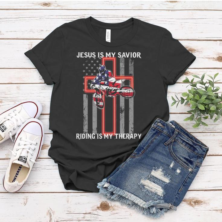 Jesus Is My Savior Riding Is My Therapy Us Flag Women T-shirt Unique Gifts