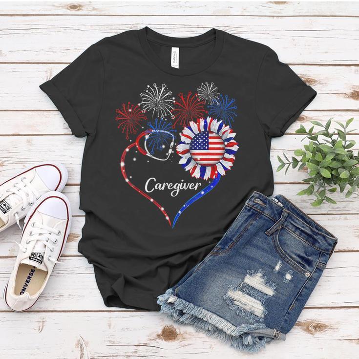 Patriotic Caregiver Sunflower 4Th Of July American Flag Love Women T-shirt Funny Gifts