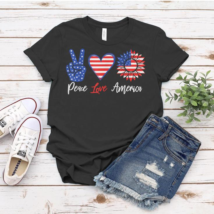 Peace Love America Funny 4Th Of July Sunflower Women T-shirt Funny Gifts