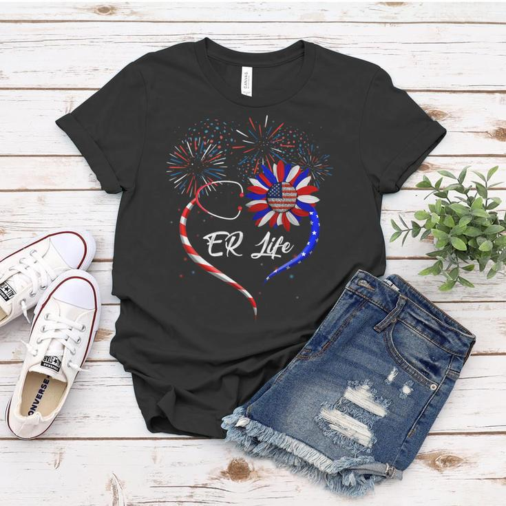 Stethoscope Sunflower Patriotic Er Life Nurse 4Th Of July Women T-shirt Funny Gifts
