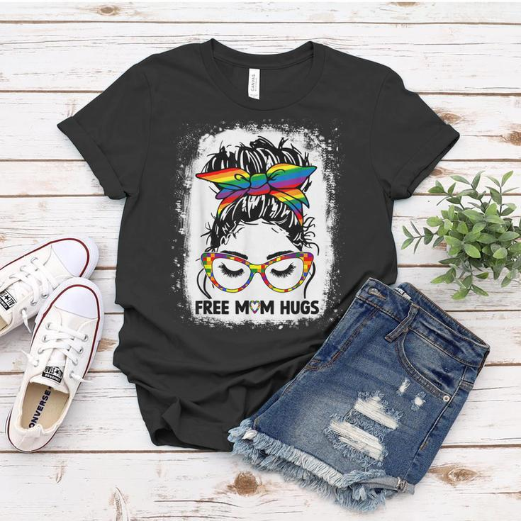 Womens Free Mom Hugs Messy Bun Lgbt Pride Rainbow V2 Women T-shirt Unique Gifts