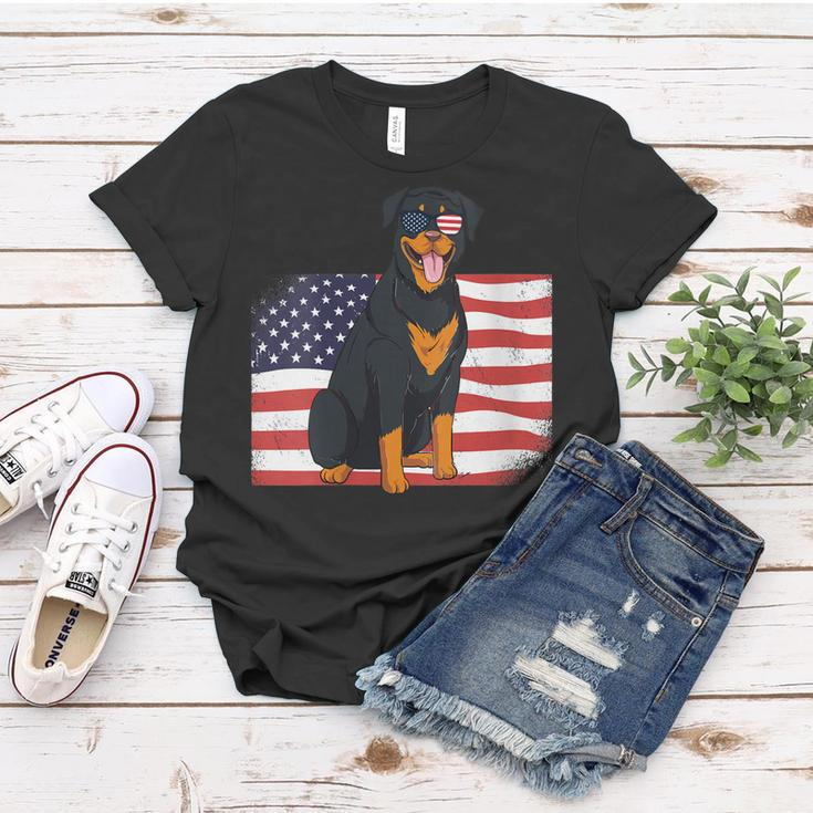 Womens Rottie Dad & Mom American Flag 4Th Of July Usa Rottweiler Women T-shirt Funny Gifts