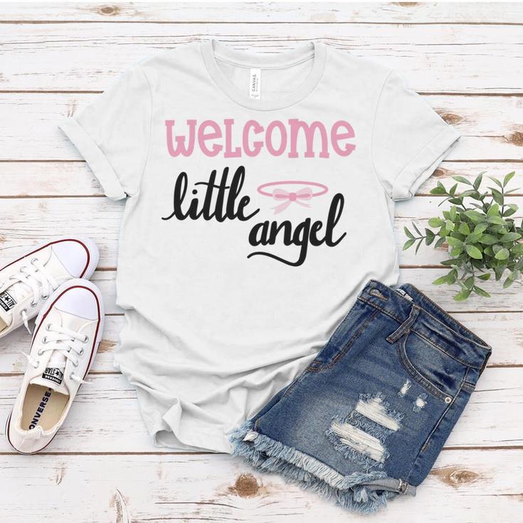 Baby Shower Text Design Welcome Little Angel Women T-shirt Funny Gifts