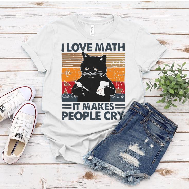 Black Cat I Love Math It Makes People Cry Women T-shirt Funny Gifts