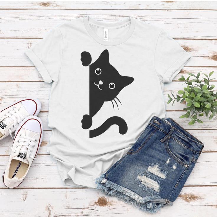 Black Cat Peeking Women T-shirt Funny Gifts