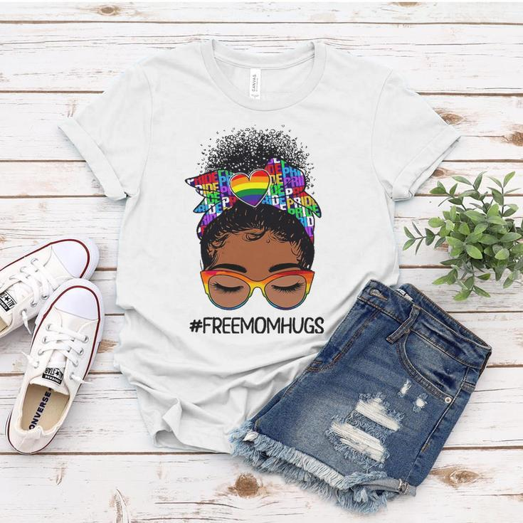 Black Women Free Mom Hugs Messy Bun Lgbtq Lgbt Pride Month Women T-shirt Unique Gifts