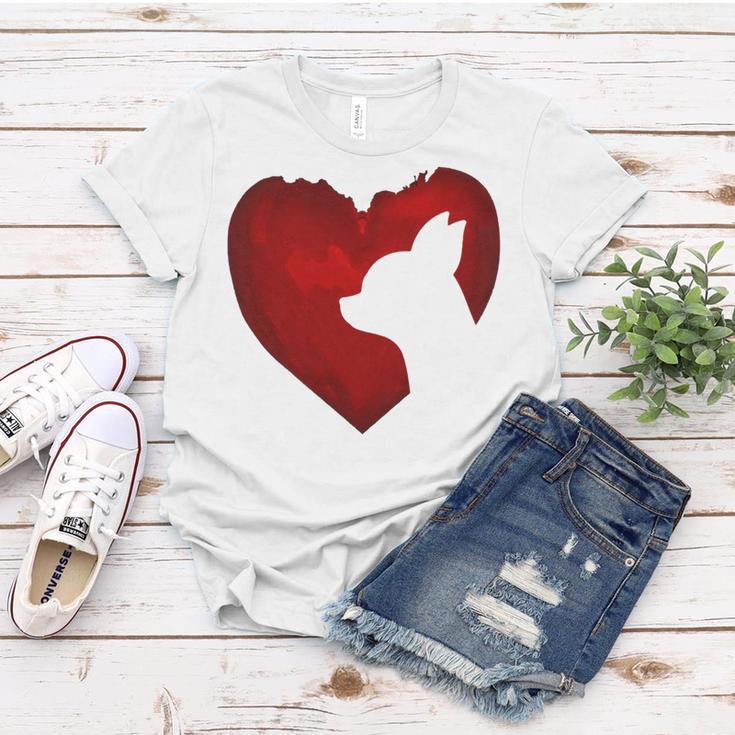 Chihuahua Shape With Red Heart Painting For Valentine Day Women T-shirt Funny Gifts