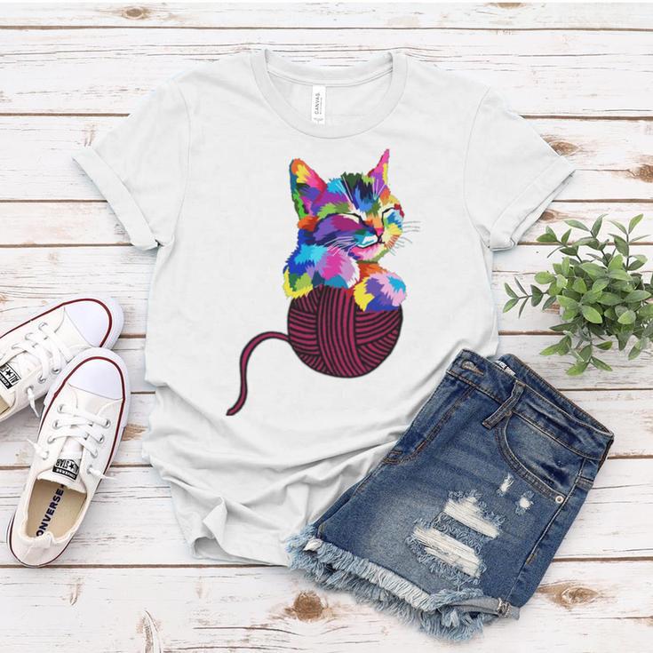 Cute Cat Gift For Kitten Lovers Colorful Art Kitty Adoption Women T-shirt Funny Gifts