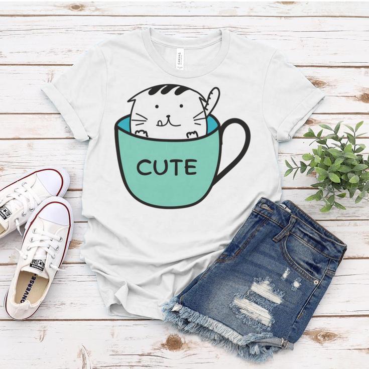 Cute Cat In Mug Women T-shirt Funny Gifts