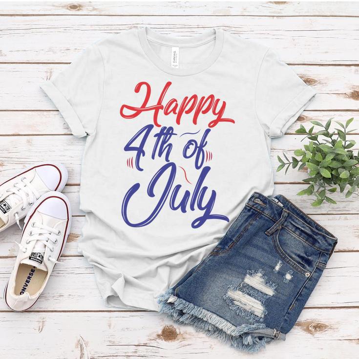 Happy 4Th Of July Dark Red Blue Text Women T-shirt Funny Gifts